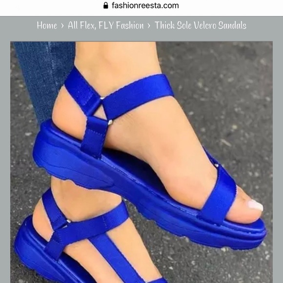 Thick Sole Velcro Sandals Blue - Picture 1 of 4